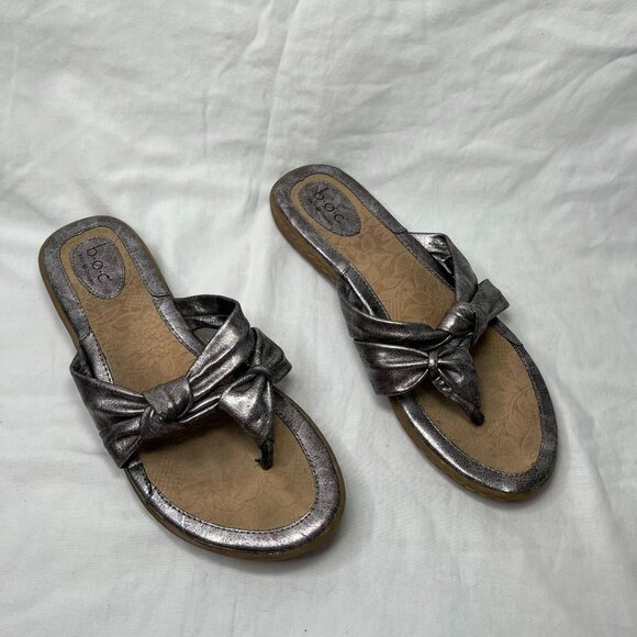 B.O.C Born Concept Womens Metallic Silver Bow Thong Toe Sandal Flip Flops 10 - Picture 2 of 12